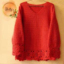 Crochet pullover with lace design 