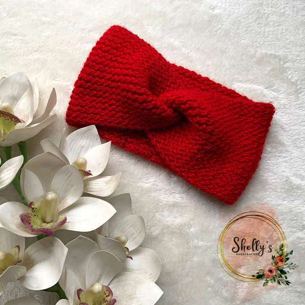 Hand-knit Headband Red 